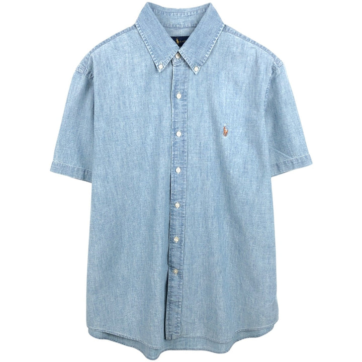 Ralph Lauren short-sleeved chambray shirt, men's size L (approx.) cotton blue type Vintage Second Hand