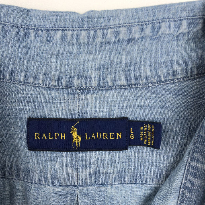 Ralph Lauren short-sleeved chambray shirt, men's size L (approx.) cotton blue type Vintage Second Hand