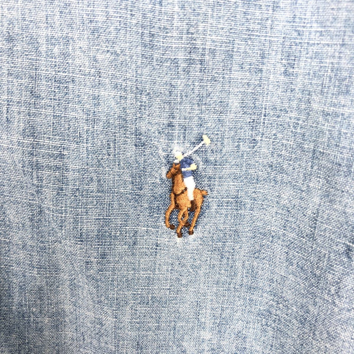 Ralph Lauren short-sleeved chambray shirt, men's size L (approx.) cotton blue type Vintage Second Hand