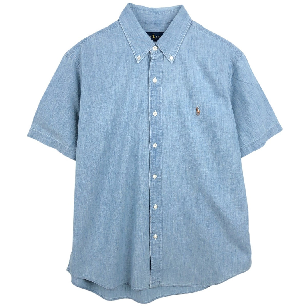 Ralph Lauren short-sleeved chambray shirt, men's size L (approx.) cotton blue type Vintage Second Hand