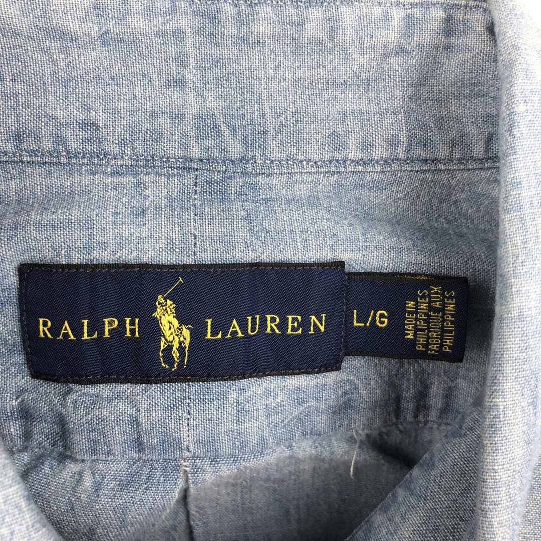 Ralph Lauren short-sleeved chambray shirt, men's size L (approx.) cotton blue type Vintage Second Hand