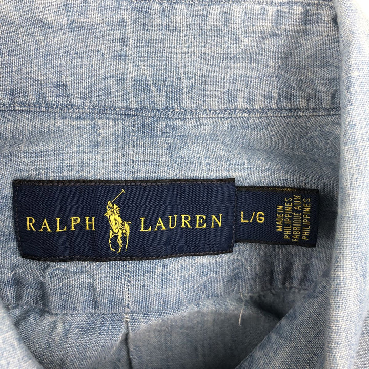 Ralph Lauren short-sleeved chambray shirt, men's size L (approx.) cotton blue type Vintage Second Hand