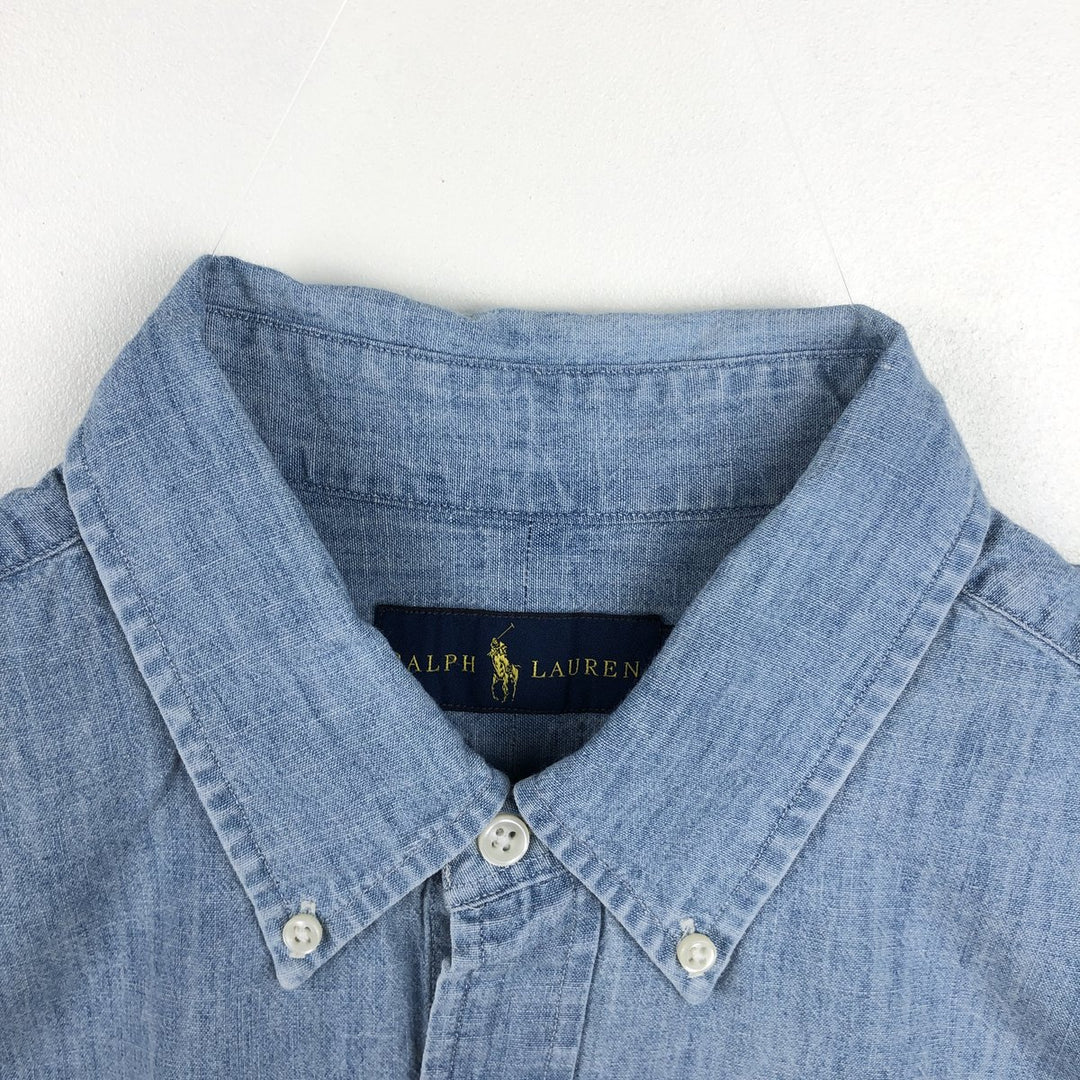 Ralph Lauren short-sleeved chambray shirt, men's size L (approx.) cotton blue type Vintage Second Hand