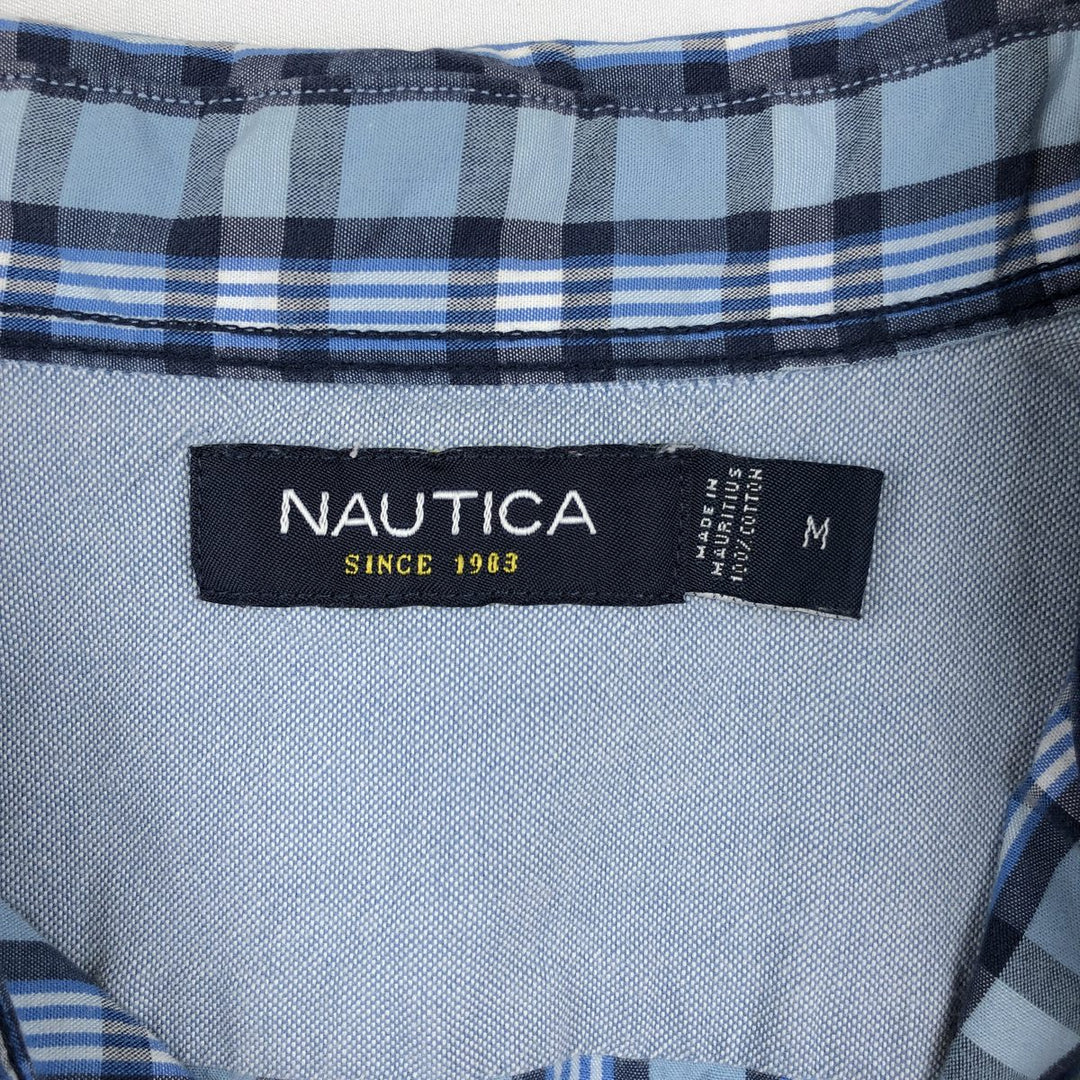 Nautica short-sleeved cotton check shirt (2000s-2019), men's size M (approx.) cotton Blue type light blue Vintage Second Hand
