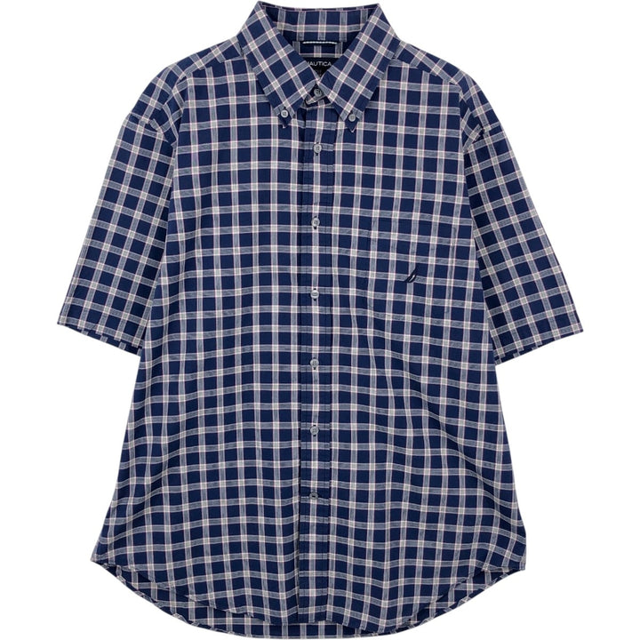 Nautica short-sleeved button-down check shirt (Men's size L, equivalent to 2000s) cotton navy blue type Vintage Second Hand