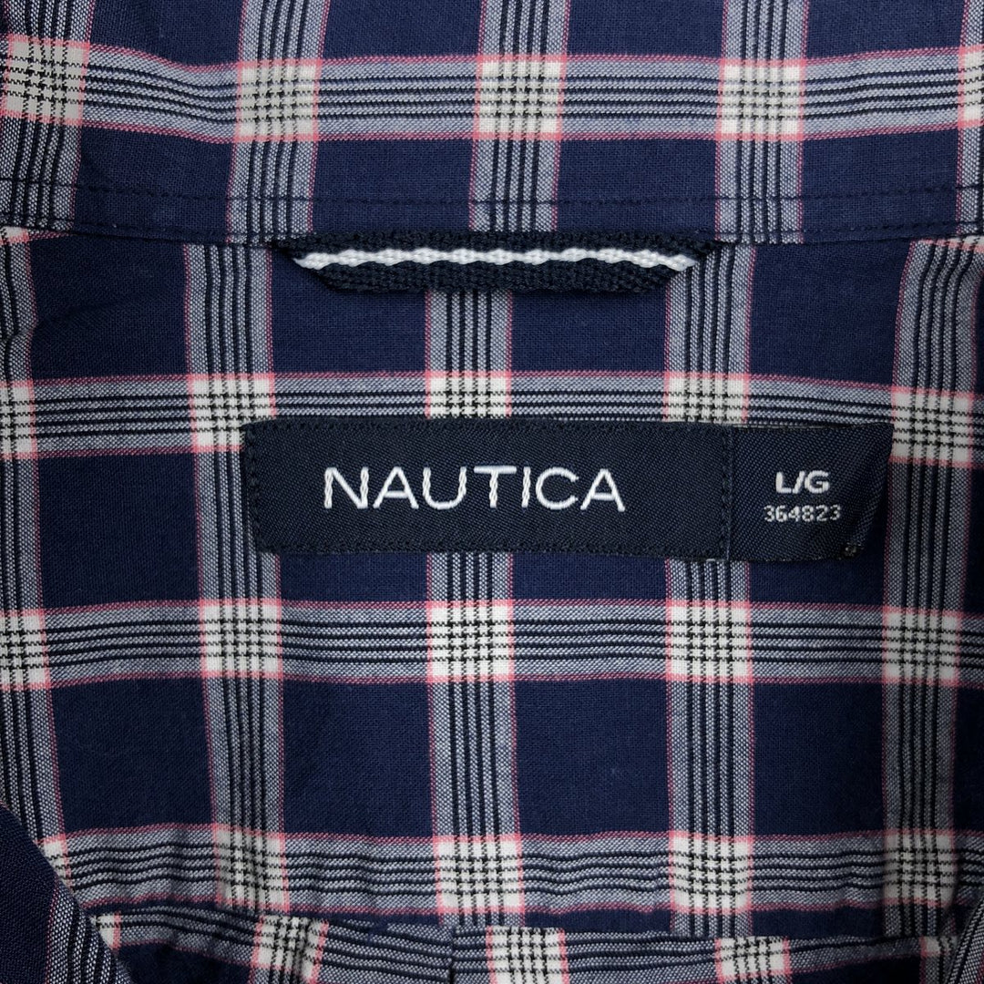 Nautica short-sleeved button-down check shirt (Men's size L, equivalent to 2000s) cotton navy blue type Vintage Second Hand