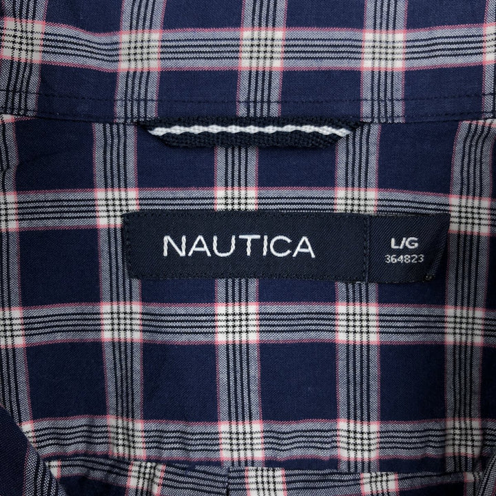 Nautica short-sleeved button-down check shirt (Men's size L, equivalent to 2000s) cotton navy blue type Vintage Second Hand