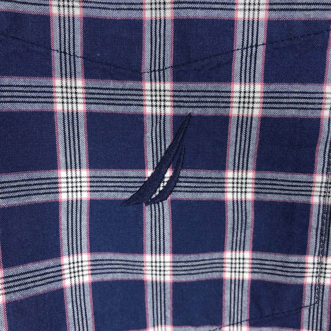 Nautica short-sleeved button-down check shirt (Men's size L, equivalent to 2000s) cotton navy blue type Vintage Second Hand