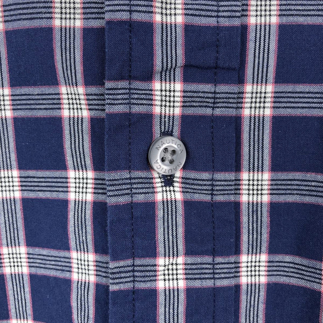 Nautica short-sleeved button-down check shirt (Men's size L, equivalent to 2000s) cotton navy blue type Vintage Second Hand