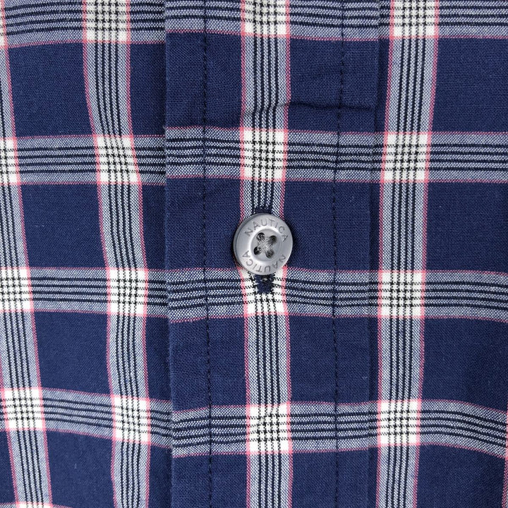 Nautica short-sleeved button-down check shirt (Men's size L, equivalent to 2000s) cotton navy blue type Vintage Second Hand