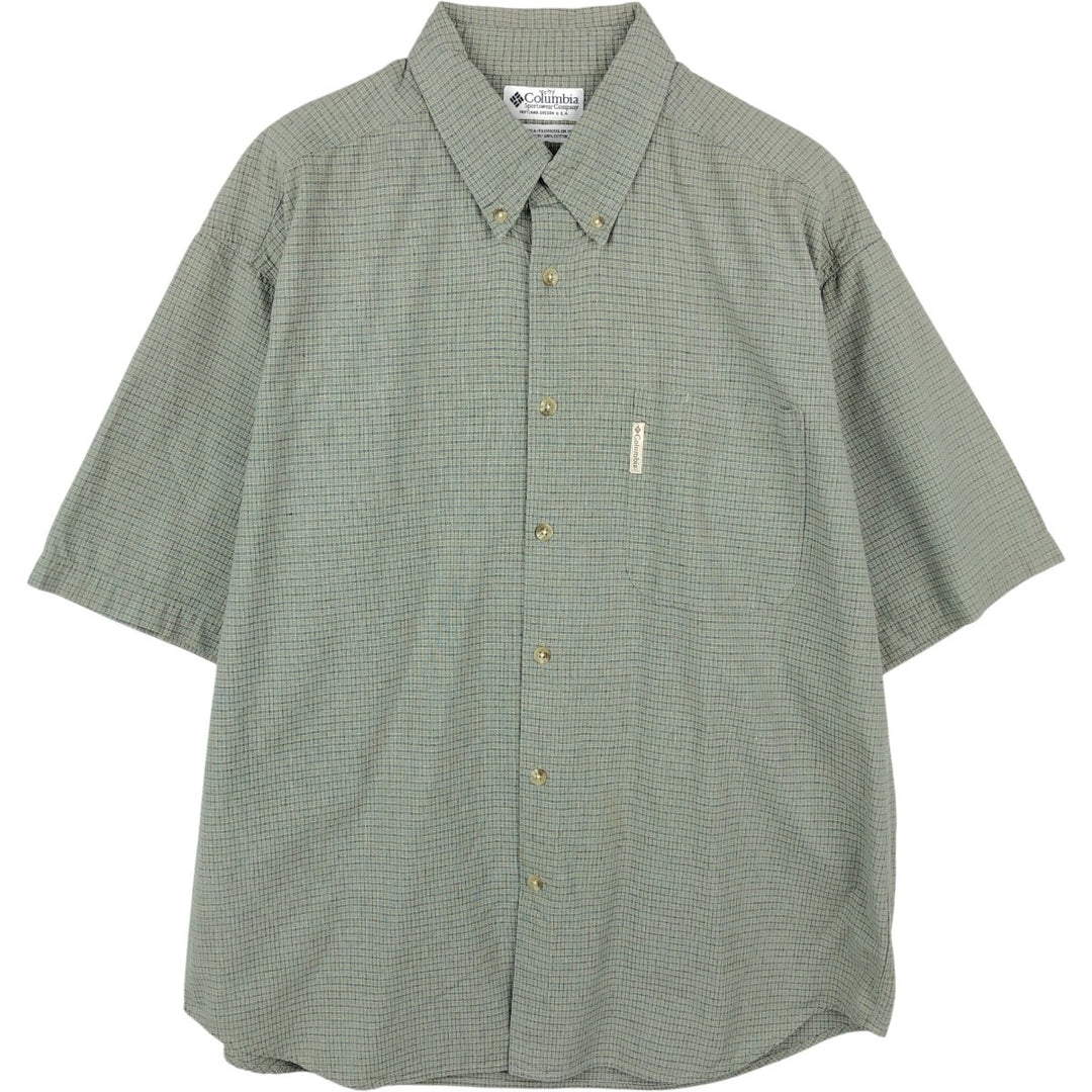 00'S Columbia Short Sleeve Button Down Check Shirt Men's XL cotton Khaki type Vintage Second Hand
