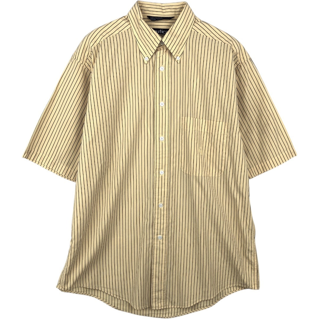 90'S Nautica Short-Sleeve Button-Down Striped Shirt, Men's Size M (Equivalent), Vintage cotton yellow type Vintage Second Hand