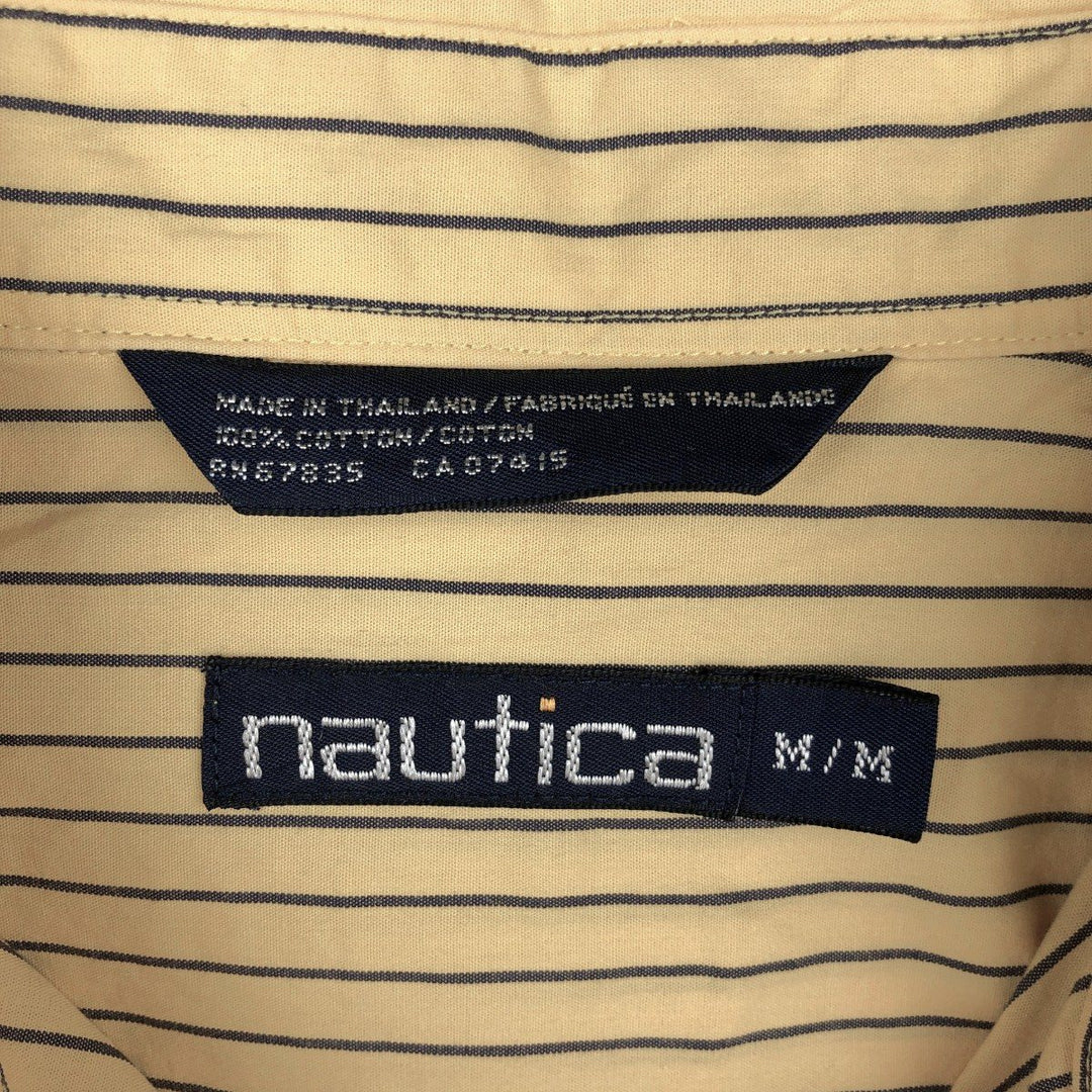 90'S Nautica Short-Sleeve Button-Down Striped Shirt, Men's Size M (Equivalent), Vintage cotton yellow type Vintage Second Hand