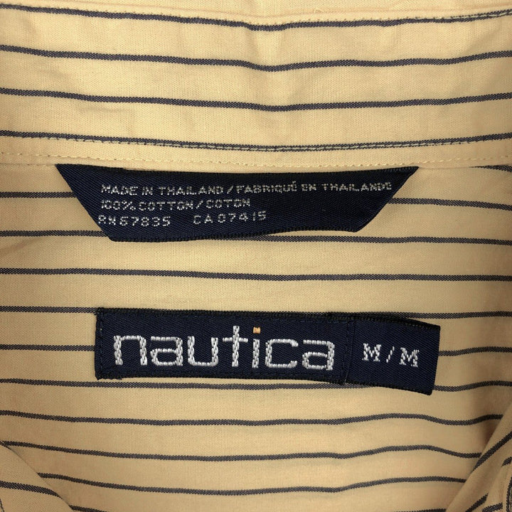 90'S Nautica Short-Sleeve Button-Down Striped Shirt, Men's Size M (Equivalent), Vintage cotton yellow type Vintage Second Hand