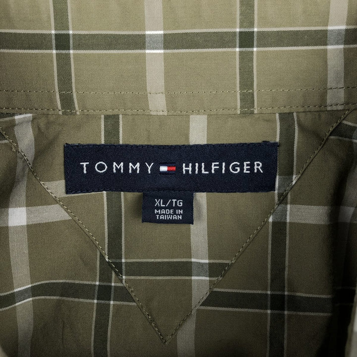 Tommy Hilfiger short-sleeved button-down checked shirt, men's size XL unclear Khaki type sage green Vintage Second Hand