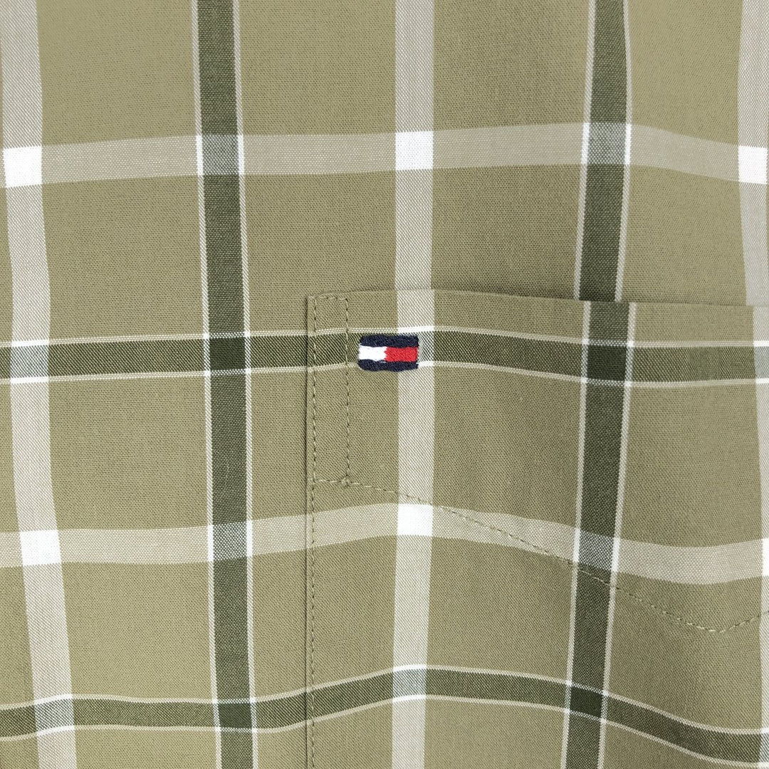 Tommy Hilfiger short-sleeved button-down checked shirt, men's size XL unclear Khaki type sage green Vintage Second Hand