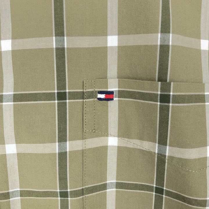 Tommy Hilfiger short-sleeved button-down checked shirt, men's size XL unclear Khaki type sage green Vintage Second Hand