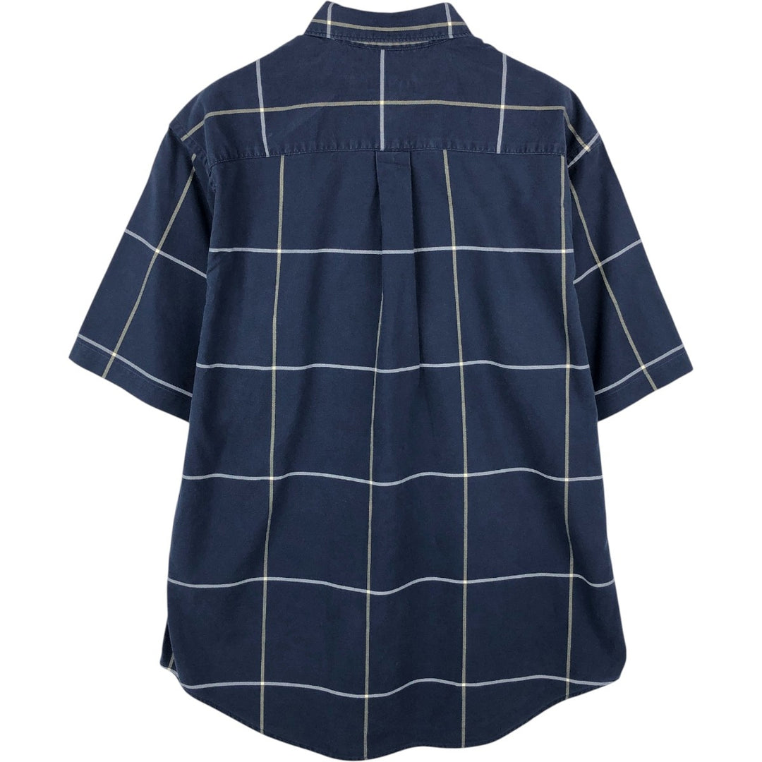 90'S NAUTICA short sleeve button down check shirt, men's size M, vintage cotton navy blue type Vintage Second Hand