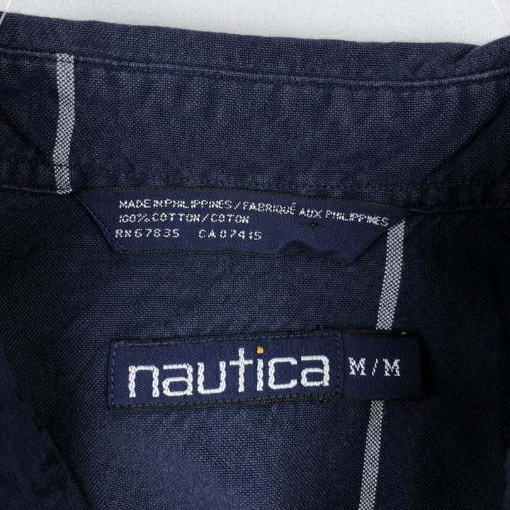 90'S NAUTICA short sleeve button down check shirt, men's size M, vintage cotton navy blue type Vintage Second Hand