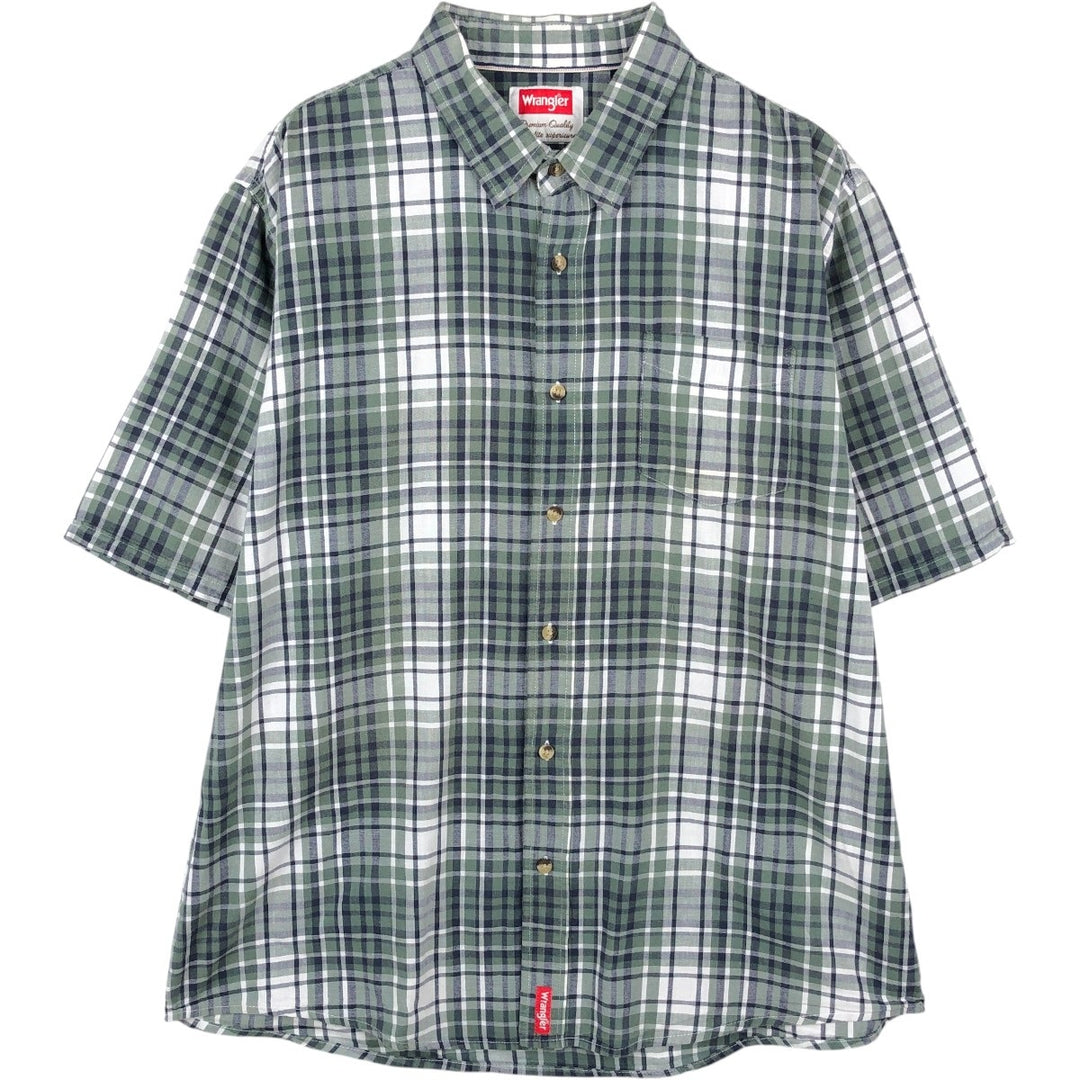 Wrangler PREMIUM QUALITY Short-Sleeve Cotton Check Shirt, Men's Size XL (approx.) cotton green type Vintage Second Hand