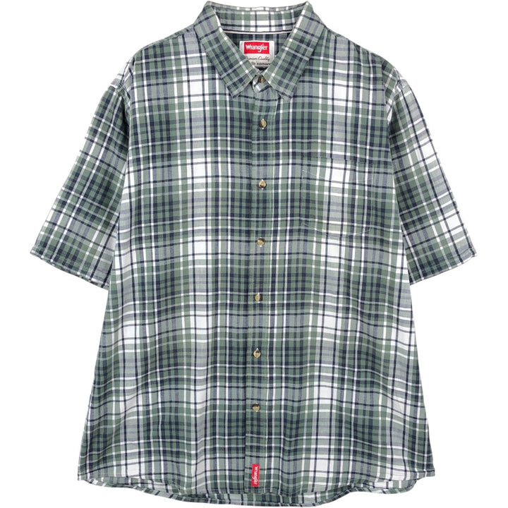 Wrangler PREMIUM QUALITY Short-Sleeve Cotton Check Shirt, Men's Size XL (approx.) cotton green type Vintage Second Hand