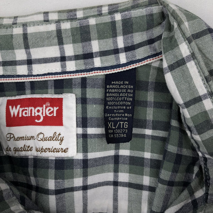 Wrangler PREMIUM QUALITY Short-Sleeve Cotton Check Shirt, Men's Size XL (approx.) cotton green type Vintage Second Hand