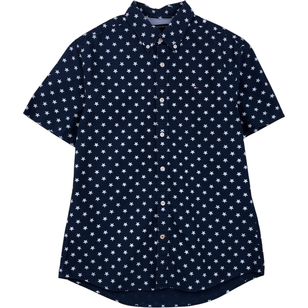 Tommy Hilfiger Custom Fit all-over star print short-sleeved button-down shirt, men's size M. cotton navy blue type Vintage Second Hand