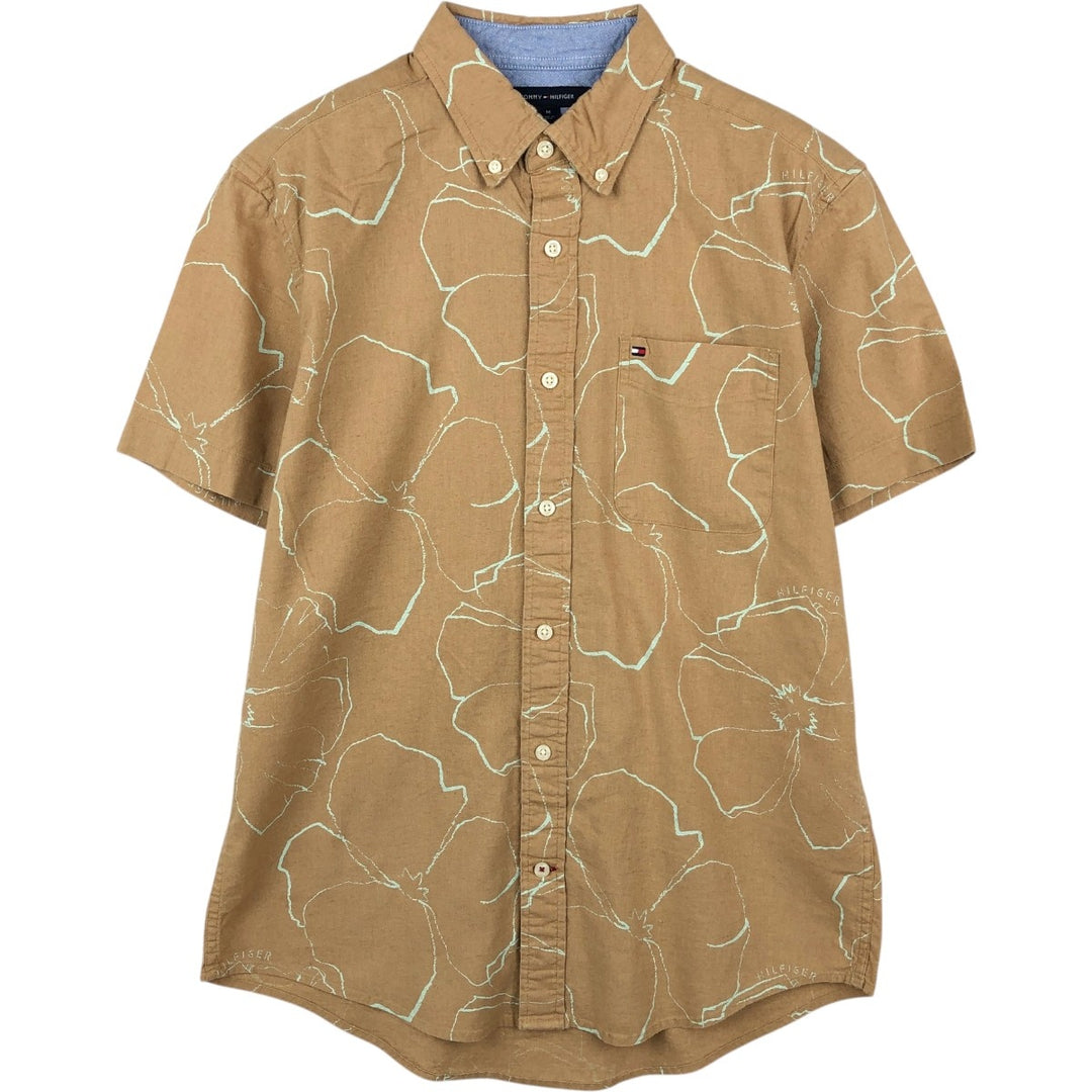 Tommy Hilfiger Regular Fit All-Over Print Short-Sleeve Button-Down Check Shirt, Men's Size M (approx.) linen oro legacy Vintage Second Hand