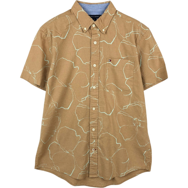Tommy Hilfiger Regular Fit All-Over Print Short-Sleeve Button-Down Check Shirt, Men's Size M (approx.) linen oro legacy Vintage Second Hand