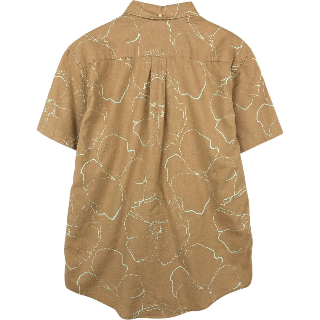 Tommy Hilfiger Regular Fit All-Over Print Short-Sleeve Button-Down Check Shirt, Men's Size M (approx.) linen oro legacy Vintage Second Hand