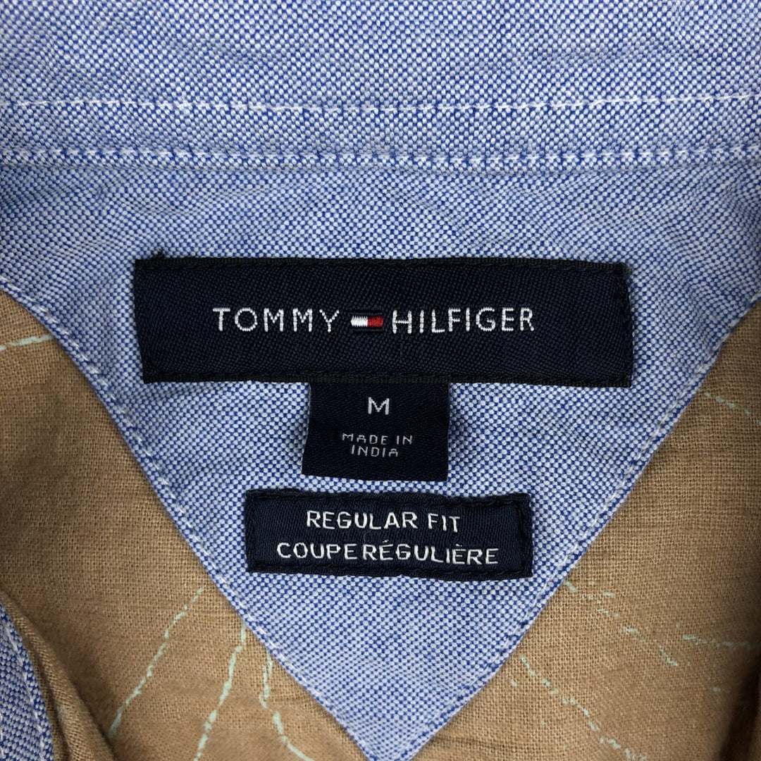 Tommy Hilfiger Regular Fit All-Over Print Short-Sleeve Button-Down Check Shirt, Men's Size M (approx.) linen oro legacy Vintage Second Hand