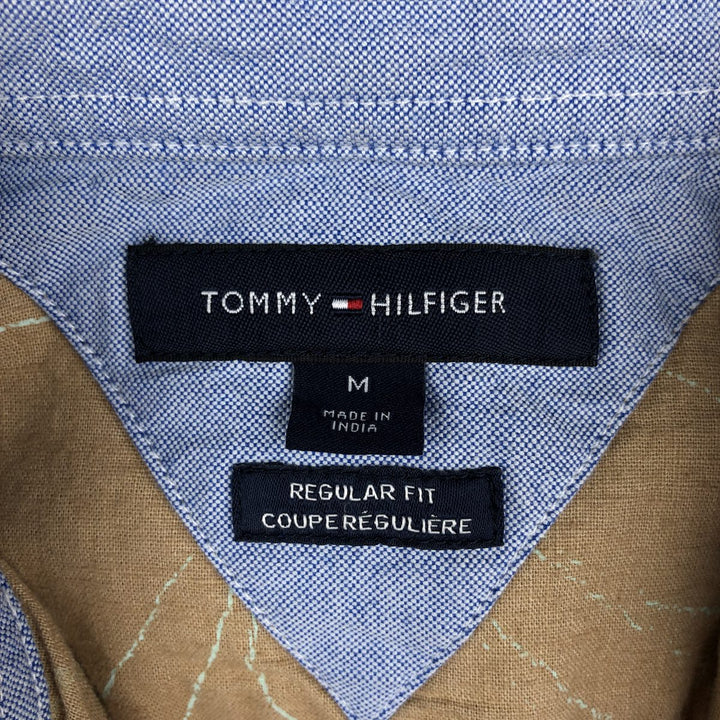 Tommy Hilfiger Regular Fit All-Over Print Short-Sleeve Button-Down Check Shirt, Men's Size M (approx.) linen oro legacy Vintage Second Hand
