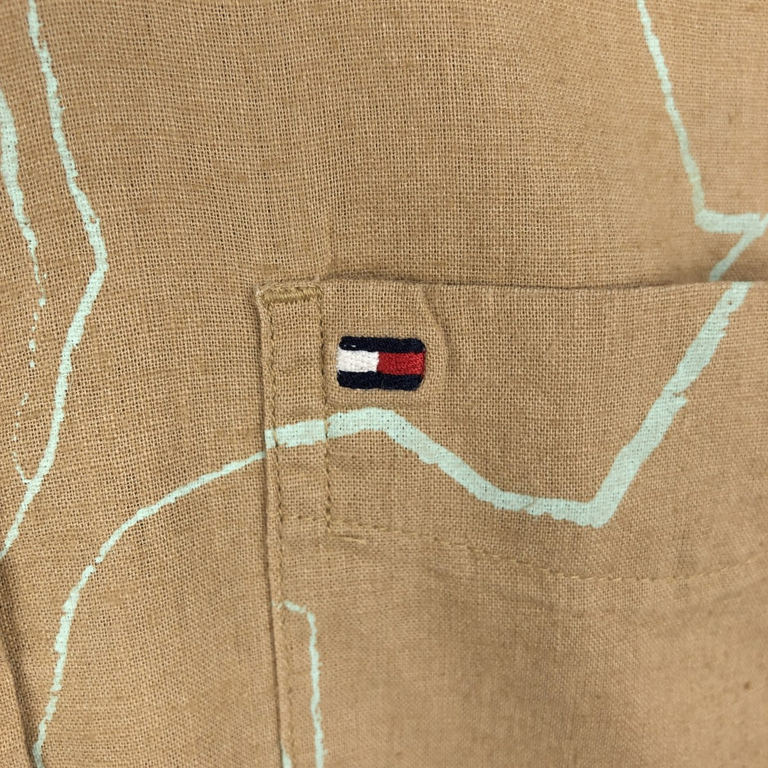 Tommy Hilfiger Regular Fit All-Over Print Short-Sleeve Button-Down Check Shirt, Men's Size M (approx.) linen oro legacy Vintage Second Hand