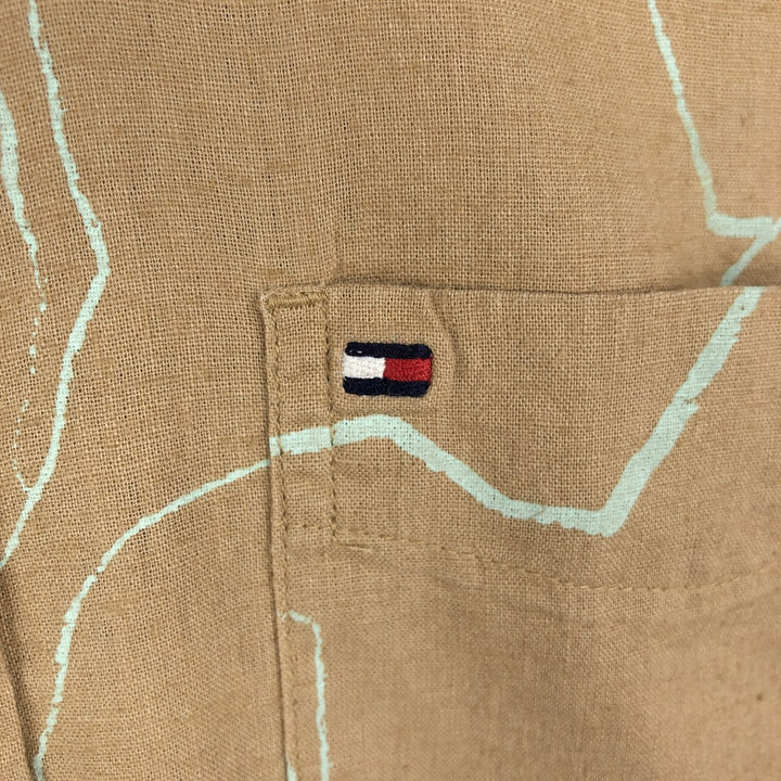 Tommy Hilfiger Regular Fit All-Over Print Short-Sleeve Button-Down Check Shirt, Men's Size M (approx.) linen oro legacy Vintage Second Hand
