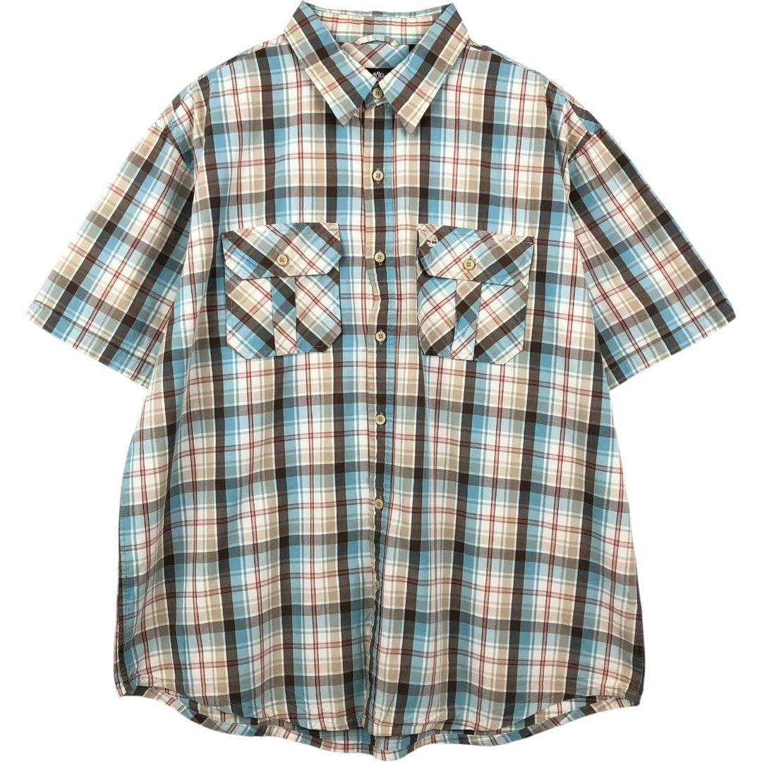 Timberland Men's Short Sleeve Button-Down Check Shirt, Size XL cotton Blue type light blue Vintage Second Hand