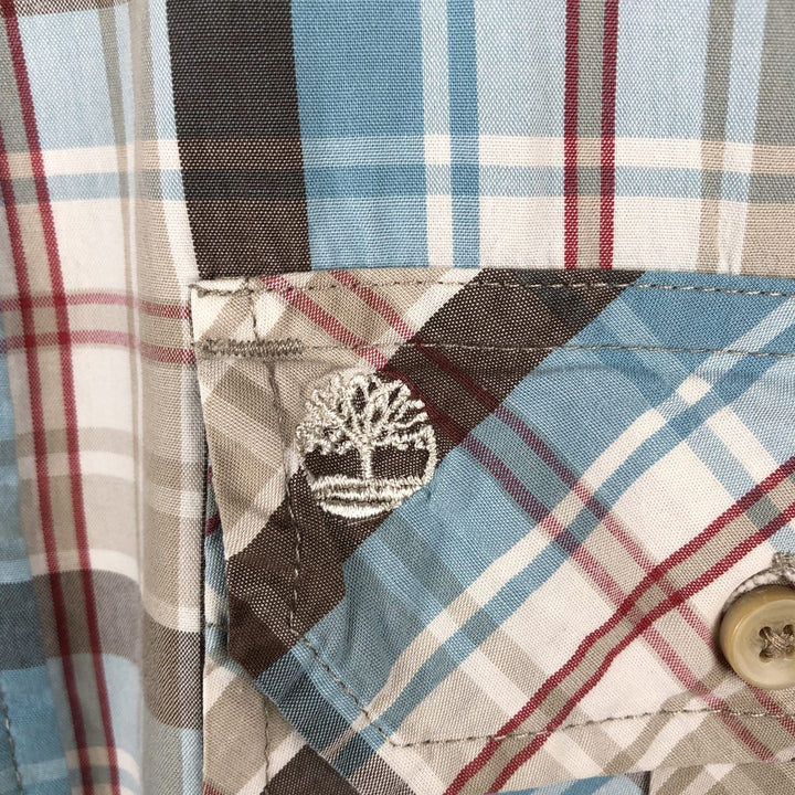 Timberland Men's Short Sleeve Button-Down Check Shirt, Size XL cotton Blue type light blue Vintage Second Hand