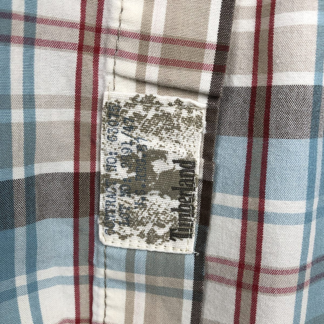 Timberland Men's Short Sleeve Button-Down Check Shirt, Size XL cotton Blue type light blue Vintage Second Hand