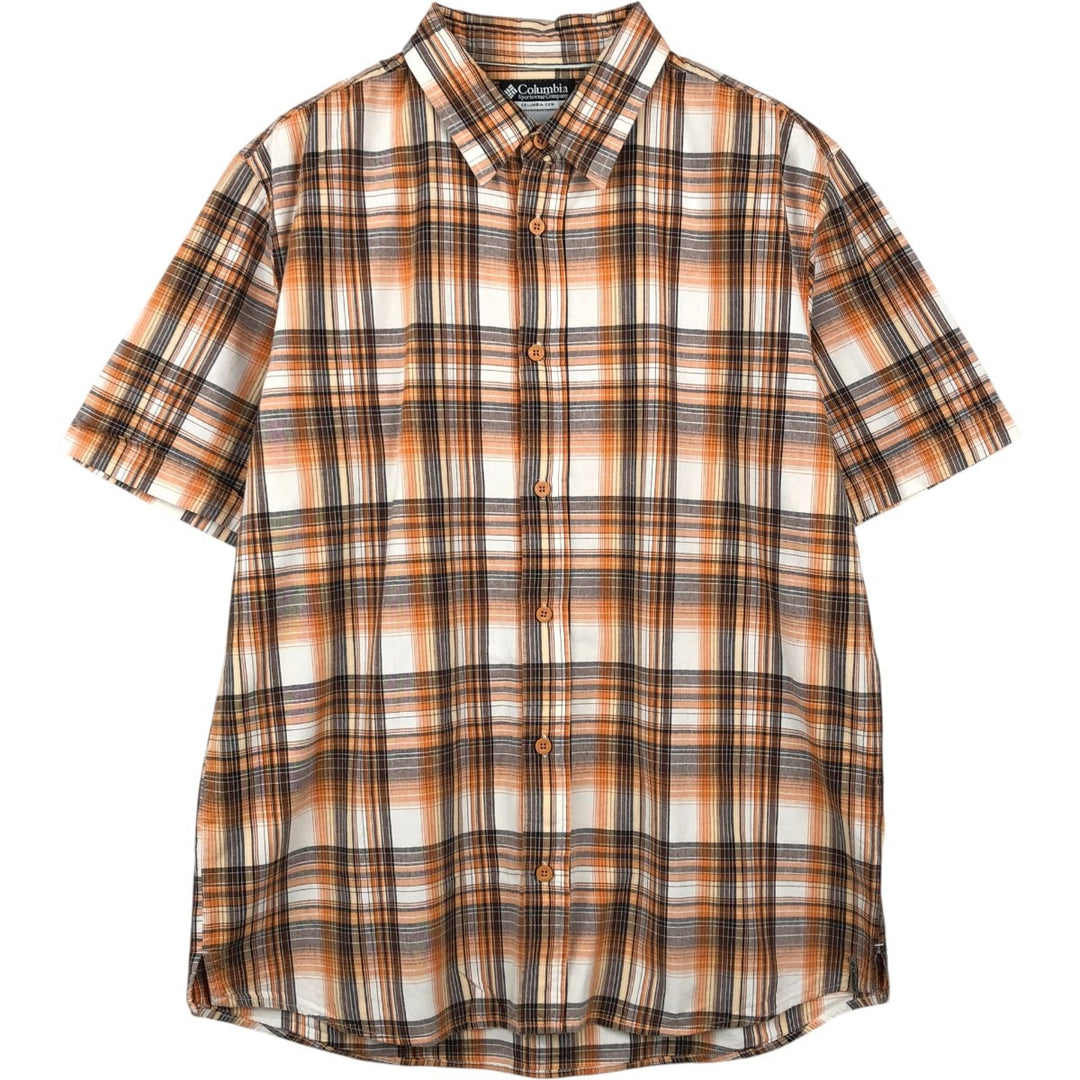 Columbia Short-Sleeve Cotton Check Shirt, Men's Size XL (approx.) cotton orange type Vintage Second Hand
