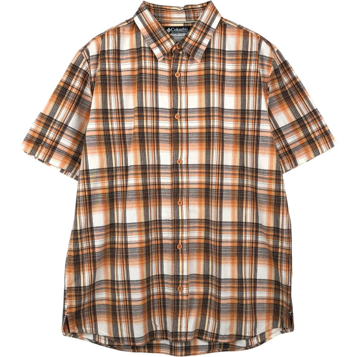 Columbia Short-Sleeve Cotton Check Shirt, Men's Size XL (approx.) cotton orange type Vintage Second Hand