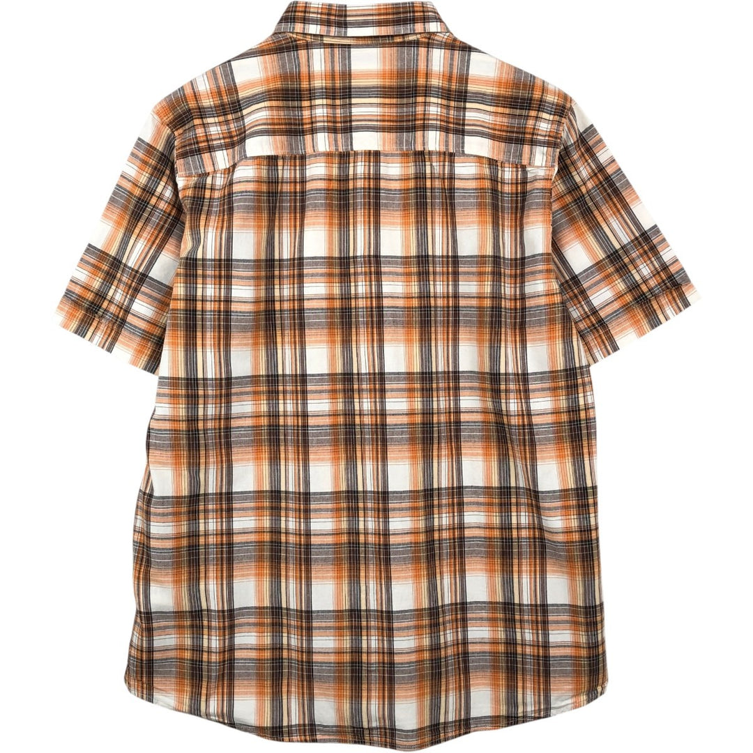 Columbia Short-Sleeve Cotton Check Shirt, Men's Size XL (approx.) cotton orange type Vintage Second Hand