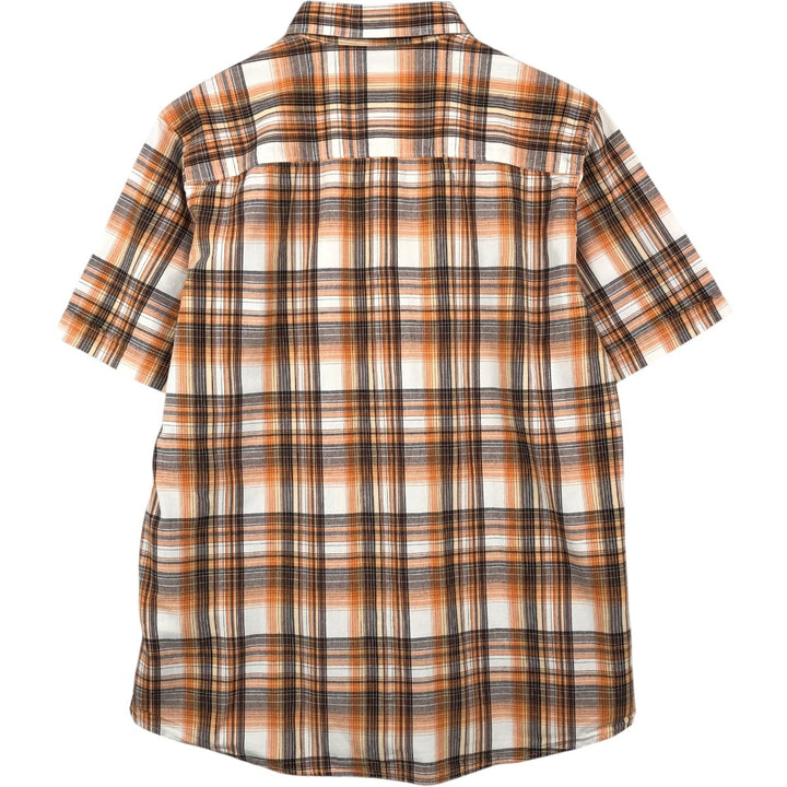 Columbia Short-Sleeve Cotton Check Shirt, Men's Size XL (approx.) cotton orange type Vintage Second Hand