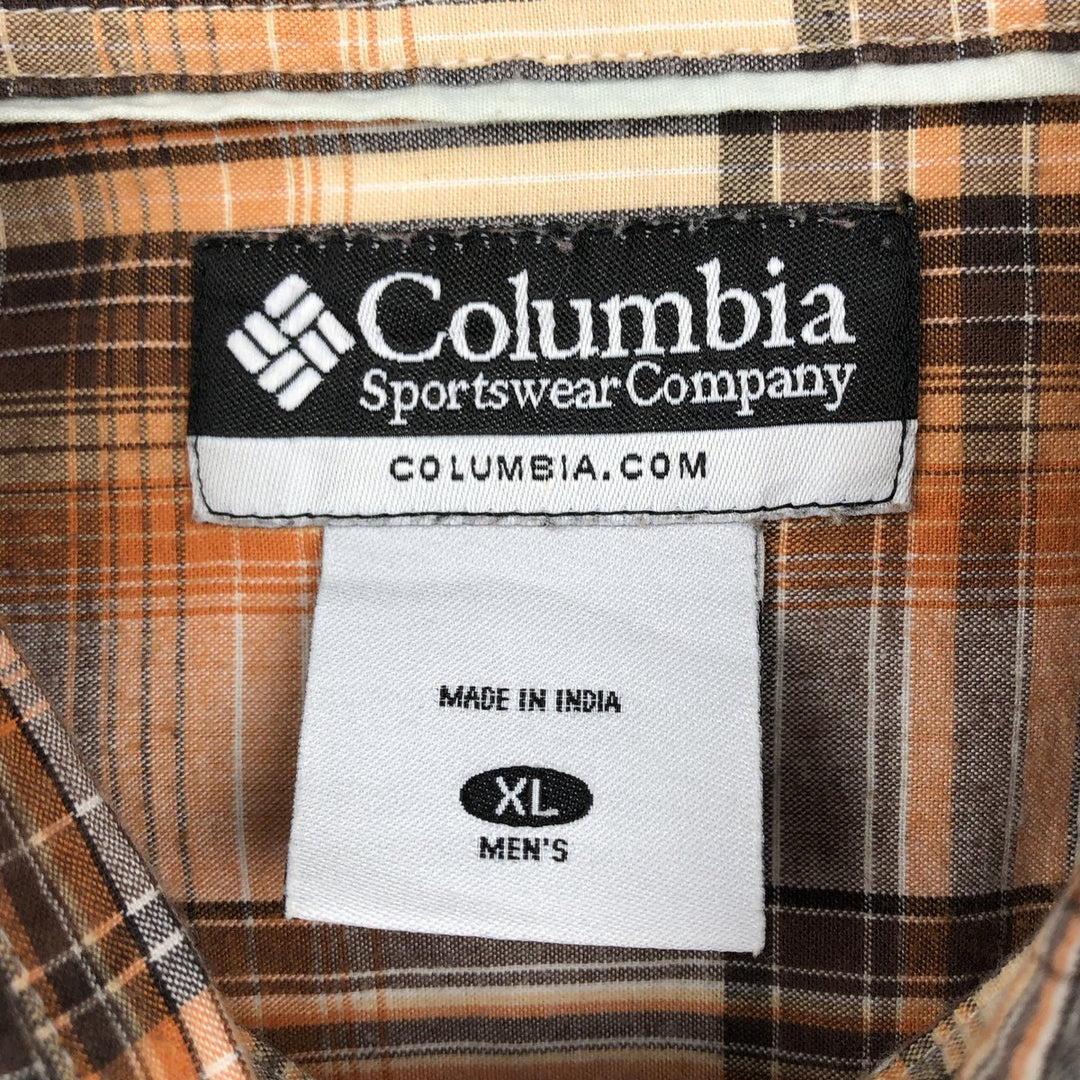 Columbia Short-Sleeve Cotton Check Shirt, Men's Size XL (approx.) cotton orange type Vintage Second Hand