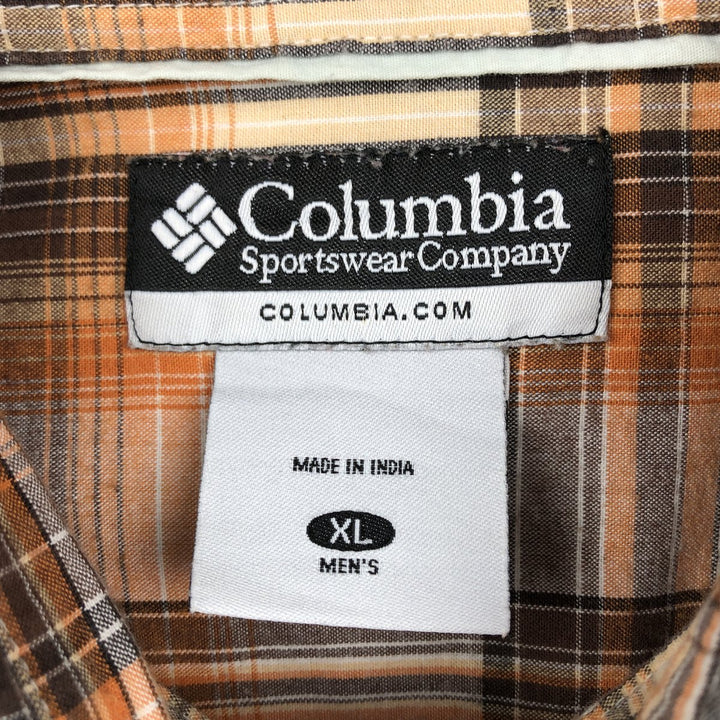 Columbia Short-Sleeve Cotton Check Shirt, Men's Size XL (approx.) cotton orange type Vintage Second Hand