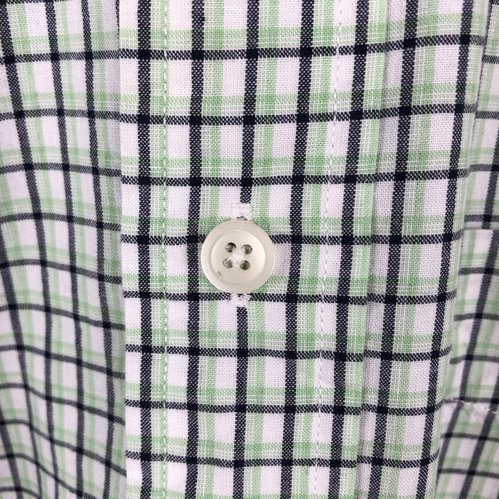 Nautica long-sleeved button-down check shirt, men's size L (approx.) cotton green type yellow green Vintage Second Hand