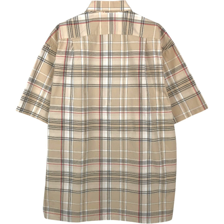 Nautica Check Pattern Short-Sleeve Box Shirt, Men's Size XL (approx.) cotton Beige type Vintage Second Hand