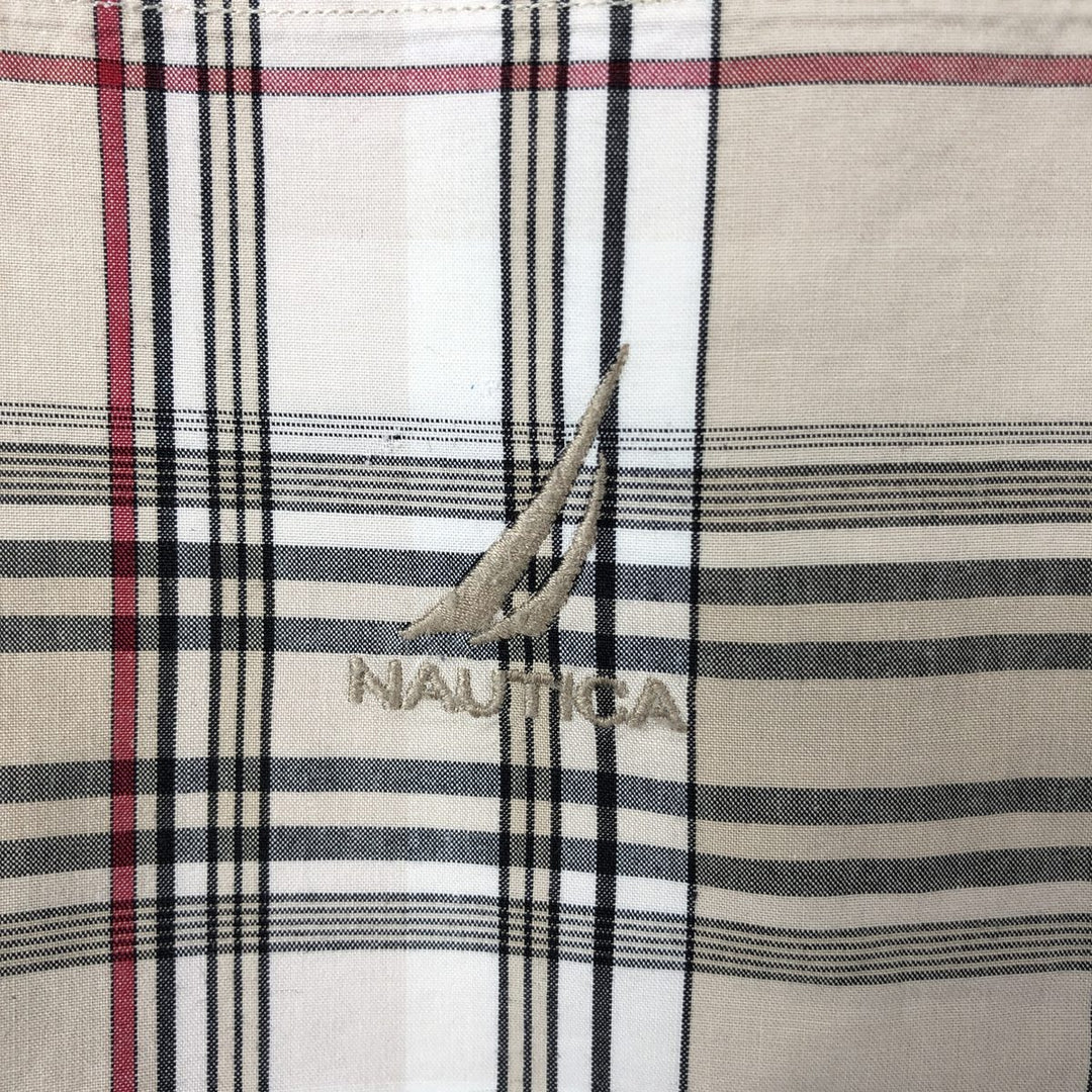 Nautica Check Pattern Short-Sleeve Box Shirt, Men's Size XL (approx.) cotton Beige type Vintage Second Hand