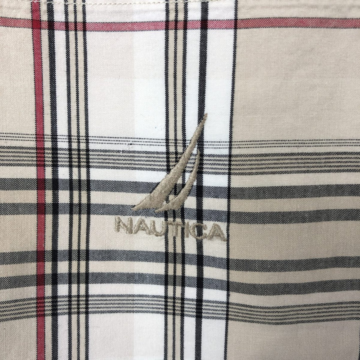 Nautica Check Pattern Short-Sleeve Box Shirt, Men's Size XL (approx.) cotton Beige type Vintage Second Hand