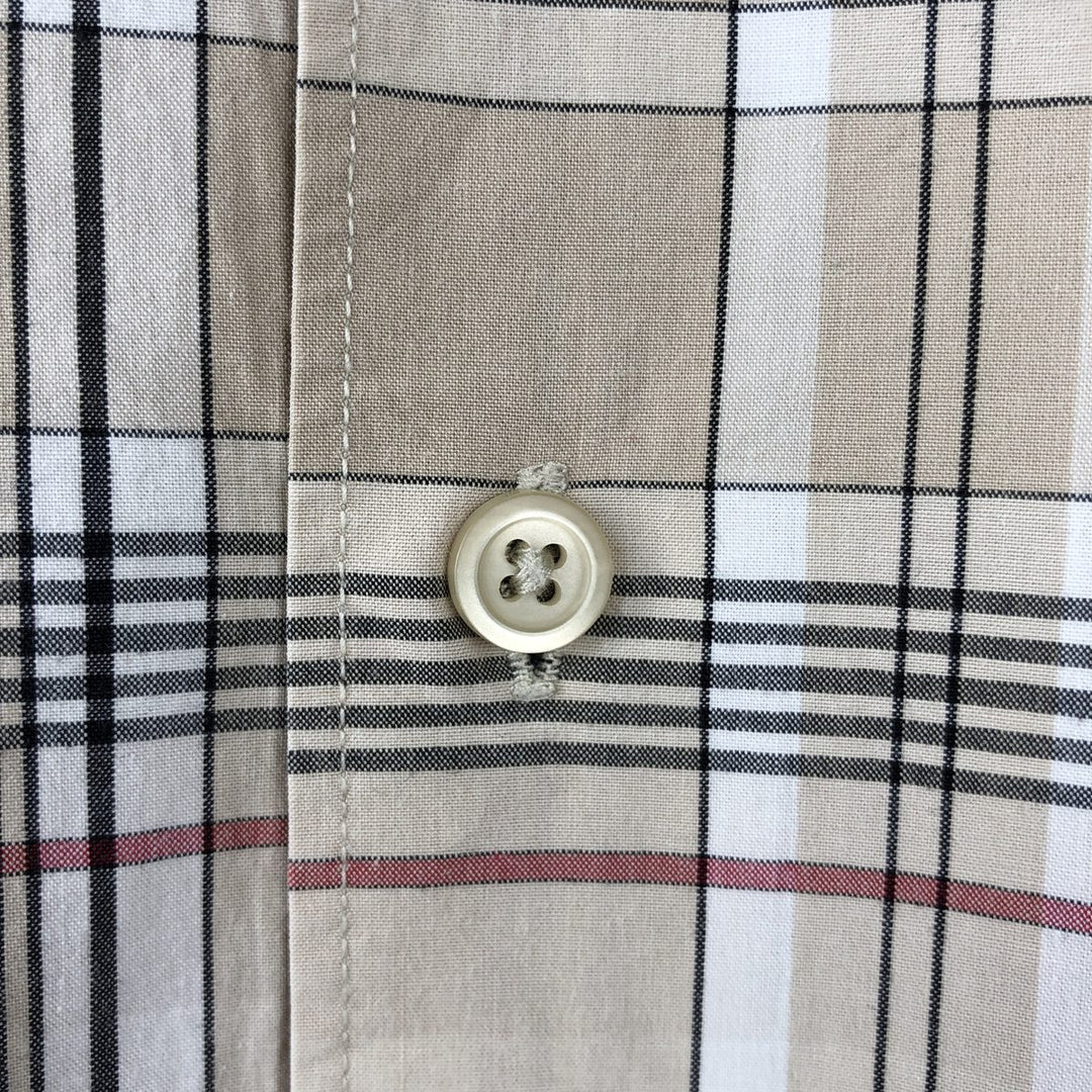 Nautica Check Pattern Short-Sleeve Box Shirt, Men's Size XL (approx.) cotton Beige type Vintage Second Hand