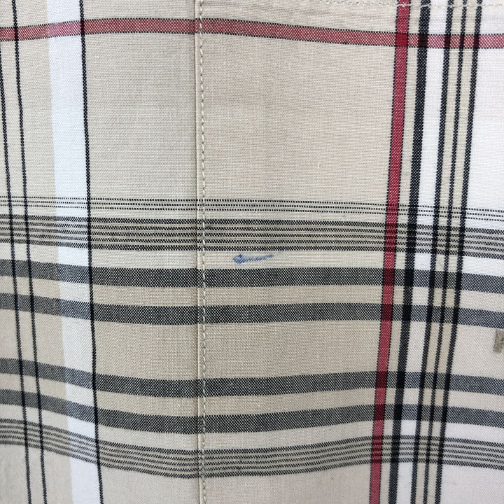 Nautica Check Pattern Short-Sleeve Box Shirt, Men's Size XL (approx.) cotton Beige type Vintage Second Hand