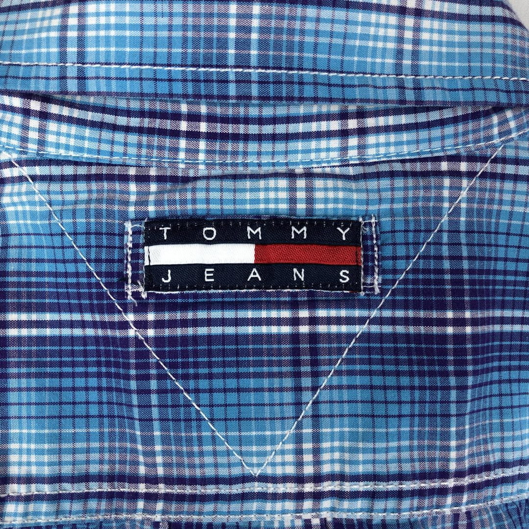 90'S Tommy Hilfiger 80's 2-ply fabric short-sleeved cotton check shirt, men's size L equivalent. cotton blue type Vintage Second Hand
